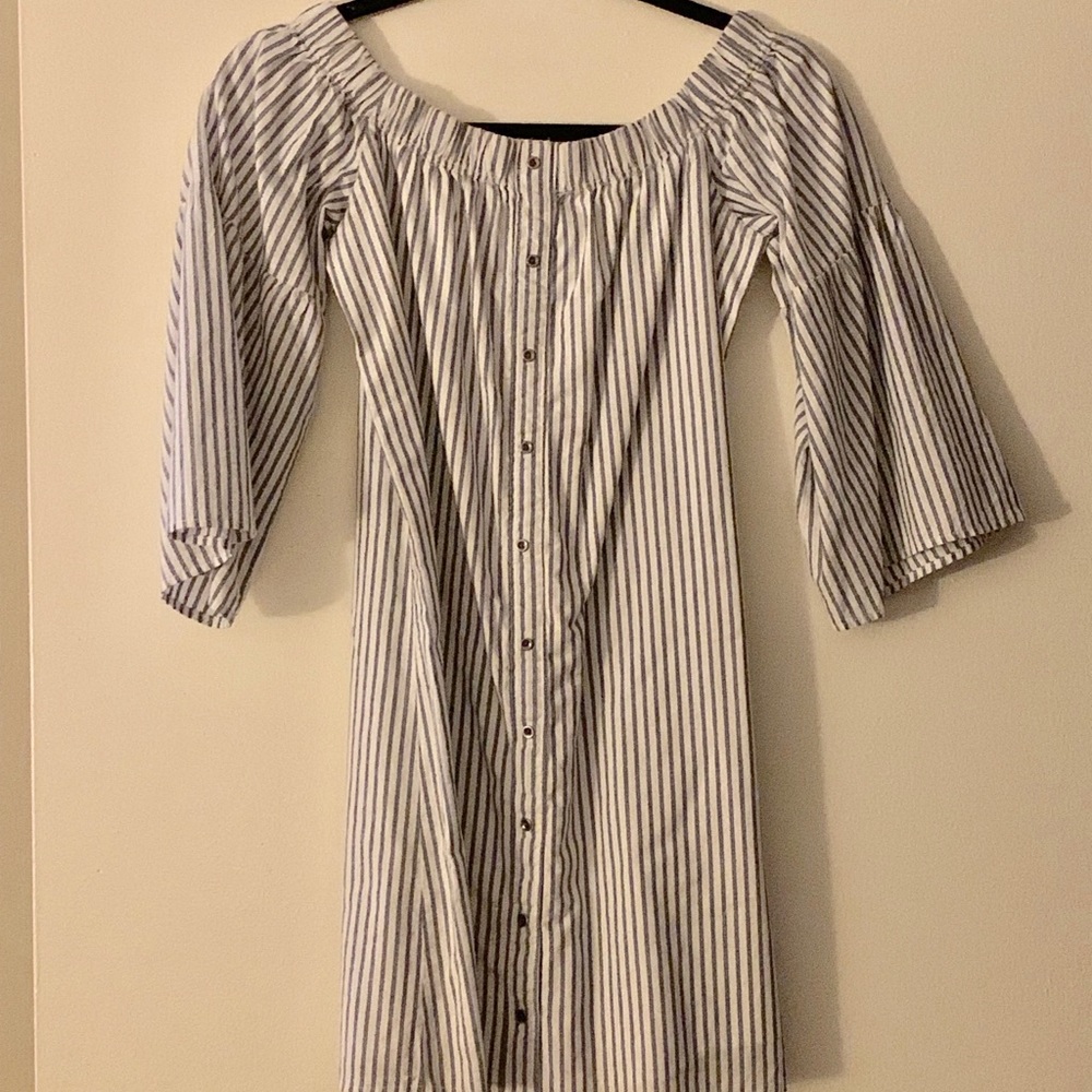 Blue & white striped off the shoulder dress